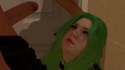 chubby crying goth green_hair scared tattoo virtamate