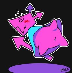 anus armless bodily_fluids bottomless clothed clothing deltarune doodledoggy hi_res nervous nervous_smile nervous_sweat null null_bulge pink_body shirt shirt_only short_stack stubby_legs sweat swirly_eye toony topwear topwear_only undertale_(series) virovirokun