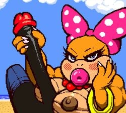 angelauxes animated anthro areolae big_breasts big_lips big_penis blue_eyes blush bow bracelet cheating cumshot female female_focus gif handjob koopa looking_at_viewer mario_(series) muscular_female nipples polka_dot_bow pov tagme wendy_o._koopa