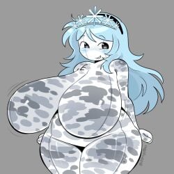 blush blush bouncing_breasts dream_game eunoia female frozen_soul hairband large_breasts light_blue_hair plump roblox robloxian robot robot_girl shiny smile snowflake solo thick_thighs white_eyes white_skin