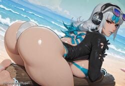 ai_generated alternate_version_at_source ass beach big_breasts big_butt blue_lipstick breasts female hypet luna_snow luna_snow_(cool_summer) luna_snow_(marvel_rivals) lying marvel_rivals shiny shiny_skin tagme thick thick_ass thick_legs thick_thighs thighs wet wide_hips