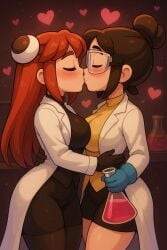 ai_generated lesbian lesbian_kiss pochi_(pochi_science) pochi_science pochi_science_(character) rainbow_friends red_(rainbow_friends) roblox rodriart tagme