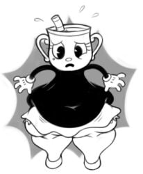 1girls 2018 belly big_belly cuphead:_the_delicious_last_course cuphead_(game) eyelashes fat fat_female gloves hips mole mole_under_eye monochrome ms._chalice navel obese obese_female open_mouth skirt spaghettiz thick thick_thighs wide_hips