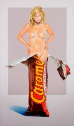 1girls advertisement candy caramel female mel_ramos minigirl nude nude_female pinup