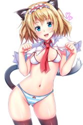 1girls alice_margatroid bikini bikini_top blonde_hair blue_eyes cat_ears cat_tail ebi_193 looking_at_viewer striped_panties tagme thighhighs tie touhou