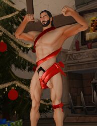 3d 3d_(artwork) 3d_artwork abs arms_up beard chimney christmas christmass_tree cock dick fortnite gunnsteam john_wick john_wick_(fortnite) john_wick_(series) long_hair male male_only meme_reference moustache naked naked_male no_nipples no_nipples_visible no_visible_nipples nude nude_guy_wrapped_in_ribbons_standing_(meme) nude_male penis pubes ribbon ribbons six_pack standing tagme