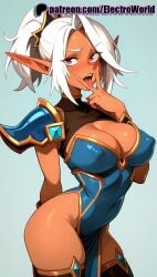 1girls 2025 ai_generated artist_name breasts breasts breasts bust chest chinese_clothes cleavage covered_nipples dark-skinned_female dark_skin dungeons_(series) electroworld female gradient gradient_background hi_res high_quality high_resolution highres looking_at_viewer patreon patreon_username solo stable_diffusion thalya_(dungeons) tongue tongue_out watermark white_hair