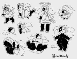 absurd_res animal_humanoid anus ass big_butt black_body black_eyes black_fur bottom_heavy breasts clothed clothing costco dialogue digitigrade ena:_dream_bbq ena_(series) female fur genitals grey_background headgear headwear hi_res humanoid looking_at_viewer monochrome mooning multiple_poses navel nipples no_underwear nude oofrowdy open_mouth pose pussy simple_background small_breasts smile solo speech_bubble talking_to_viewer taski_maiden_(ena) text thick_thighs upskirt vulva wide_hips work_uniform