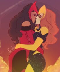 2girls closed_eyes female holding_partner hug hugging interracial jean_grey kissing lesbian_focus lesbian_kiss marvel marvel_comics marvel_rivals phoenix_(marvel_rivals) romantic scarlet_witch scarlet_witch_(marvel_rivals) scarletred wanda_maximoff x-men yuri yuri_kiss