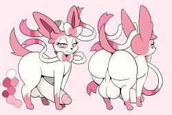 2025 absurd_res ass balls big_balls big_butt big_penis black_nose dixie_(miso_souperstar) eeveelution erection femboy feral fur generation_6_pokemon genitals grin hi_res huge_balls huge_butt huge_cock huge_thighs humanoid_genitalia humanoid_penis leg_markings male markings miso_souperstar model_sheet nintendo penis perineum pink_body pink_fur pink_sclera pokemon pokemon_(species) rear_view red_body red_fur red_inner_ear side_view smile socks_(marking) solo sylveon thick_thighs white_balls white_body white_fur white_perineum