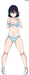 1girls adult_swim angry bare_legs blue_eyes blue_striped blue_striped_panties bra breasts canon_panties clenched_teeth clothed_female dailene female female_domination female_focus female_only femdom humiliated humiliation kill_la_kill legs looking_down matoi_ryuuko midriff panties pinching_gesture pointing shimapan shoes short_hair small_penis_humiliation sneakers solo solo_female standing striped striped_bra striped_panties text toonami underwear watermark white_background white_shoes