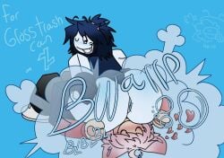 2020s 2025 2boys anus anus black_clothing black_hair black_pants blue_background blue_fart commissioner_upload deviantart_username digital_drawing_(artwork) digital_media_(artwork) facesitting fart fart_cloud fart_fetish farting farting_in_face farting_on_another farting_on_face forsaken forsaken_(roblox) heart hearts_around_head huge_ass huge_butt male/male male_fart male_only nonbinary_(lore) onomatopoeia pink_ears pink_hair red_jacket request requested roblox roblox_avatar robloxian short_hair simple_background smile smiling text two_time_(forsaken) username white_shoes white_skin wink winking