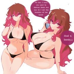 alexis_ness anime bikini blue_lock blueygreenyx character_mentioned genderswap_(mtf) huge_breasts large_breasts micro_bikini multicolored_hair on_call request rule_63 simple_coloring simple_drawing sketch small_waist solo solo_female text unfinished white_background