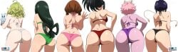 6girls ass ass_chart ass_focus back_view big_ass big_breasts bikini breasts decensored female female_focus female_only from_behind jirou_kyouka kyoka_jiro large_ass light-skinned_female light_skin mina_ashido momo_yaoyorozu my_hero_academia ochako_uraraka on_model overdeveloped_teen pussy teenage_girl teenager thick_thighs tooru_hagakure tsuranukko tsuyu_asui uraraka_ochako white_background