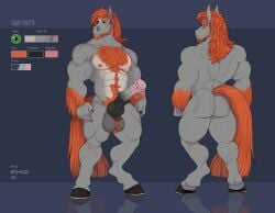 2022 abs animal_genitalia animal_penis anthro apple-faced artist_name ball_tuft balls barbell_piercing beard belly_hair black_penis body_hair chest_hair dated english_text equid equine equine_genitalia equine_penis erection facial_hair front_view fur genitals glistening glistening_eyes green_eyes grey_balls grey_body grey_fur grey_penis hair hi_res horse hybrid_genitalia hybrid_penis jackson_hoss knot knotted_equine_penis knotted_penis male male_anthro mammal model_sheet mouth_closed multicolored_penis muscular muscular_anthro muscular_male narrowed_eyes navel nipple_barbell nipple_piercing nipples orange_beard orange_facial_hair orange_hair pecs penis piercing pink_penis pubes rear_view simple_background solo standing text tuft