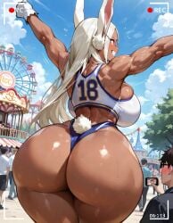 1girls ai_generated athletic_female back_muscles back_view background_characters big_ass big_breasts boku_no_hero_academia breasts brown_skin brown_skinned_female bubble_ass bubble_butt bunny_ears bunny_girl camera camera_pov curvaceous curvy_female dat_ass female female_focus hourglass_figure huge_ass krownedkueens large_breasts looking_away miruko muscles muscular muscular_arms muscular_female my_hero_academia public public_indecency rabbit recording recording_on_phone red_eyes rumi_usagiyama standing thick thick_ass thick_thighs thong voluptuous voluptuous_female white_hair wide_hips