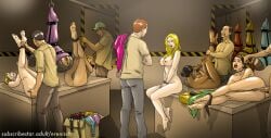 5boys 9girls anal_sex assembly_line bagging blonde_hair blowjob bondage brown_hair commodification conveyor conveyor_belt erenisch factory illustration legal_slavery legs_up naked nude on_counter on_table packaging pussy sitting_on_counter slave_collar suspension_bondage