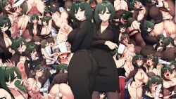 1boy 1girls ahe_gao ass blowjob blowjob_face breasts breasts_out collage cowgirl_position cum_in_pussy cum_inside doggy_style doggy_style_position dont_smoke female green_hair green_sia hair_pull hair_pulling huge_ass lee_sia_(outsider's_way_in) male office_lady pantyhose pleasure_face ponytail pornhwa pussy sex someone_stop_her vaginal_penetration