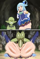 1boy 1boy1girl 1girls 2koma ai_generated angry angry_expression anus aqua_(konosuba) arrogant ass ass_ripple asshole back_view balls before_and_after big_ass big_butt blue_eyes blue_hair bouncing_balls clenched_teeth clothed clothed_female clothing eyebrows eyelashes fat_ass fat_butt female female_penetrated front_view genitals goblin goblin_male huge_ass huge_butt imminent_penetration imminent_rape imminent_sex instant_loss instant_loss_2koma interspecies kono_subarashii_sekai_ni_shukufuku_wo! legs_up light-skinned_female light_skin male male/female male_penetrating male_penetrating_female mating_press novelai pale-skinned_female pale_skin penetration penis_in_pussy sex size_difference smaller_male standing taller_female teasing testicles thick_ass thick_butt vaginal_penetration vaginal_sex