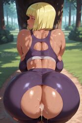 1girls after_sex ahe_gao ahegao_face ai_generated ass ass_bigger_than_head ass_focus back_view bangs big_ass big_booty big_breasts big_butt blonde_hair blue_eyes blunt_bangs bob_cut booty breasts_bigger_than_head breath breath_cloud breathing chorizai cum cum_in_ass cum_inside female_only fitness huge_ass huge_breasts kunoichi large_breasts leaking leaking_anus leaking_cum leaking_cum_from_asshole light-skinned_female light_skin massive_breasts naruto naruto_(series) naruto_shippuden ninja rear_view samui shiny_skin short_hair solo_focus sports_bra sports_shorts sportswear sweat sweatdrop sweaty sweaty_body sweaty_breasts tanned tanned_female tanned_skin