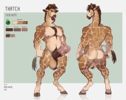 3_penises anthro apple-faced ball_tuft balls big_balls big_penis bodily_fluids body_hair brown_body brown_hair brown_hooves brown_penis chest_hair drooling english_text front_view genitals giraffe giraffid green_eyes hair hi_res hooves horn long_neck male male_anthro mammal medial_ring messy_hair model_sheet multi_genitalia multi_penis musclegut muscular muscular_anthro muscular_male narrowed_eyes nipples open_mouth pecs penis pink_penis pubes rear_view red_nipples red_tongue saliva short_hair solo standing tail tail_tuft tan_balls tan_body text thatch_(zephyro11) tongue tongue_out tuft