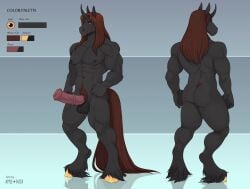 abs animal_genitalia animal_penis anthro apple-faced artist_name ass balls black_balls brown_hair brown_tail equid equine equine_genitalia equine_penis erection front_view fur genitals glistening glistening_eyes grey_body grey_fur grey_horn hair hi_res horn long_hair looking_at_viewer male male_anthro mammal medial_ring model_sheet mouth_closed muscular muscular_anthro muscular_male mythological_creature mythological_equine mythology narrowed_eyes navel nipples nude orange_eyes pecs penis pubes rear_view red_penis simple_background solo standing tail text unicorn vein veiny_penis