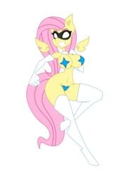 anthro blank_eyes breasts cleavage collar elbow_gloves feathered_wings fluttershy_(mlp) friendship_is_magic furry heart_pasties jrvanesbroek large_breasts my_little_pony pasties pink_hair smile star_pasties straight_hair teeth thigh_boots thighhighs titty_vixen_(character) white_gloves wings yellow_fur