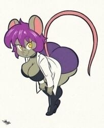 anthro ass big_breasts breasts choker female huge_ass mouse tansau thick_thighs wide_hips yellow_eyes