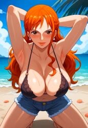 1girls ai_generated beach bikini female female_only junonboy nami nami_(one_piece) one_piece post-timeskip solo