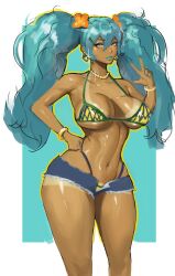 1girls ass beuto big_ass big_breasts big_thighs bikini blue_hair brazil brazilian brazilian_female brazilian_miku breasts cyan_eyes cyan_hair female female_only hatsune_miku huge_ass huge_thighs latin_american_hatsune_miku_(meme) lipstick long_hair looking_at_viewer shorts solo tagme tan tan_body thick_hips thick_thighs thighs twintails vocaloid