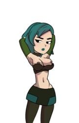 armpits arms_up big_breasts breast_slip breasts busty camp_pinewood corset goth green_hair gwen_(tdi) navel nipple_piercing nipples pale_skin short_hair skirt thick_thighs thighhighs total_drama_island transparent_background vaultman wide_hips