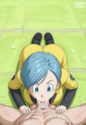 1boy ai_generated all_fours big_ass big_breasts big_butt blowjob blue_eyes blue_hair bodysuit bulma_briefs civitai cum cum_on_penis deep_blowjob deepthroat dragon_ball dragon_ball_super dragon_ball_super_super_hero face_fucking fellatio female female huge_cock jumpsuit kneeling large_breasts penis pov pov_blowjob short_hair yellow_jumpsuit