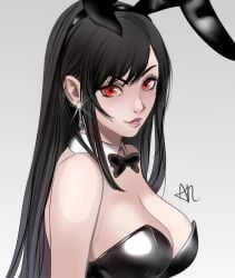 1girls arialla_draws big_breasts black_hair bunny_ears bunnysuit cleavage collar earrings female final_fantasy final_fantasy_vii hi_res long_hair looking_at_viewer pale_skin playboy_bunny red_eyes smile solo tifa_lockhart