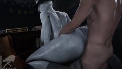 1boy 1girls 3d anal anal_sex animated big_ass big_breasts bubble_ass bubble_butt from_behind futanari human human_penetrating light-skinned_male male_on_futa mommy_x mrs._x no_sound regina3d resident_evil tagme video