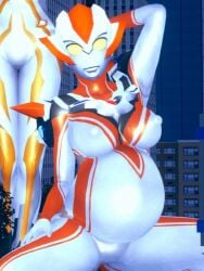 3d 3d_(artwork) alien alien_girl alien_humanoid cropped large_breasts nipples pregnant puffy_nipples squatting thick_thighs ultraman_(franchise) ultraman_r/b ultrawoman_grigio