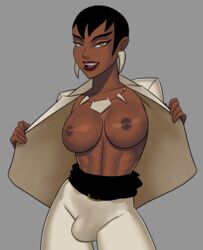 1futa abs african african_futanari black_hair bulge dark-skinned_futanari dark_skin dc dc_comics dcau earrings exposed_breasts futa_only futanari intersex justice_league justice_league_unlimited looking_at_viewer necklace orange_eyes penis_in_pants red_lipstick short_hair stripping sunsetriders7 vixen_(dc)