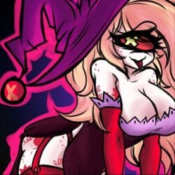 big_breasts breasts cherri_bomb_(hazbin_hotel) cyclops halloween halloween_costume hazbin_hotel one_eye tattoo_on_butt tattoo_on_legs thigh_strap thighhighs witch_costume witch_hat