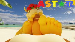 3d 5_toes absurd_res anthro beach bowser_jr. feet foot_fetish foot_play footjob gay genitals hair hi_res humanoid koopa male male/male mario_(series) nails nintendo outside palm_tree penis plant red_hair sand scalie sea sex solo sparkliiastor super_mario_bros. toenails toes tree water yellow_body yellow_skin