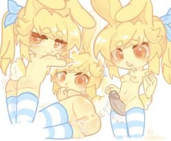 anthro ass bunny_ears bunny_girl bunny_tail chibi cum_in_pussy gacha gacha_club gacha_heat gacha_life gacha_life_2 lykivi ponytail striped_socks surprised thigh_sex thighhighs yellow_body yellow_eyes yellow_fur yellow_hair