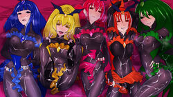 5girls bad_end_beauty bad_end_happy bad_end_march bad_end_peace bad_end_precure bad_end_sunny bodysuit bukkake clothing cum cum_on_body dark_magical_girl dark_persona erect_nipples erect_nipples_under_clothes female_only flat_chest group lying magical_girl multiple_girls nishi_tagame precure pretty_cure small_breasts smile smile_precure