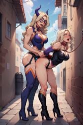 ahe_gao ai_generated alley anal_dildo arms_behind_back arms_tied birdawg16 black_canary blue_dildo blue_strap-on bondage dc dc_comics dildo dildo_in_ass dominant_female dommy_mommy lezdom lezsub mommy mount_lady my_hero_academia standing_sex strap-on strap-on_dildo strap-on_in_ass strap-on_sex strapon submissive_female tied_up yuri