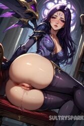 1girls ai_generated anus artist_name ass ass_focus asshole breasts butt_focus chair character exposing_anus female from_below from_below_view futarush genitals hips kai'sa large_hips league_of_legends league_of_legends:_wild_rift looking_down looking_down_at_viewer medium_breasts patreon patreon_username peek peeping purple_eyes purple_hair pussy pussy_juice pussy_juice_drip riot_games showing_ass showing_off sir sultryspark thick thick_ass thick_hips thick_legs thick_thighs vagina video_game video_games