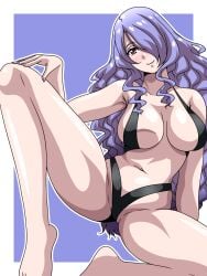 1girls alternate_costume bare_arms bare_legs bikini black_bikini black_swimsuit breasts camilla_(fire_emblem) female female_only fire_emblem fire_emblem_fates hair_over_one_eye inabakun00 large_breasts legs long_hair looking_at_viewer more_at_source nail_polish nintendo pink_eyes purple_background purple_hair purple_nails sideboob smile solo spread_legs swimsuit very_long_hair