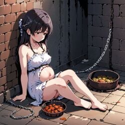 ai_generated brown_hair chains forlorn pregnant prisoner sad slave