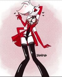 4_arms alastor_(cosplay) alastor_(hazbin_hotel) angel_dust_(hazbin_hotel) armwear femboy femboy_only hazbin_hotel multi_arm multi_limb radiodust spider spider_demon