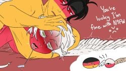 2d 2d_(artwork) colored countryhumans drooling dubious_consent gay gay_domination gay_sex germany_(countryhumans) male male/male overstimulation poland_(countryhumans) strangling tears wings