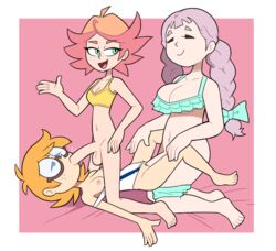 amanda_o'neill blowjob dickgirl fellatio futa_on_female futanari intersex jasminka_antonenko laying_down little_witch_academia lotte_yansson miscon oral orange_hair threesome vaginal_penetration