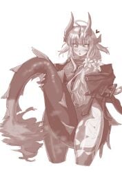 arknights female female_only goldentissue hi_res masturbation masturbation_through_clothing monochrome pantyhose reed_(arknights) tail tail_masturbation