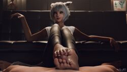 3d blender clothed feet femdom ffxiv final_fantasy final_fantasy_xiv footjob leggings miqo'te oiled_feet tipsynd y'shtola