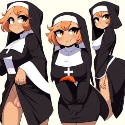 1futa ai_generated aifutalover blonde_futa blonde_hair bottomless bottomless_futanari christianity futa_focus futanari gynomorph intersex lifting_skirt nun nun_futa nun_hat nun_outfit religion religious religious_clothing self_upload skirt small_penis solo_futa